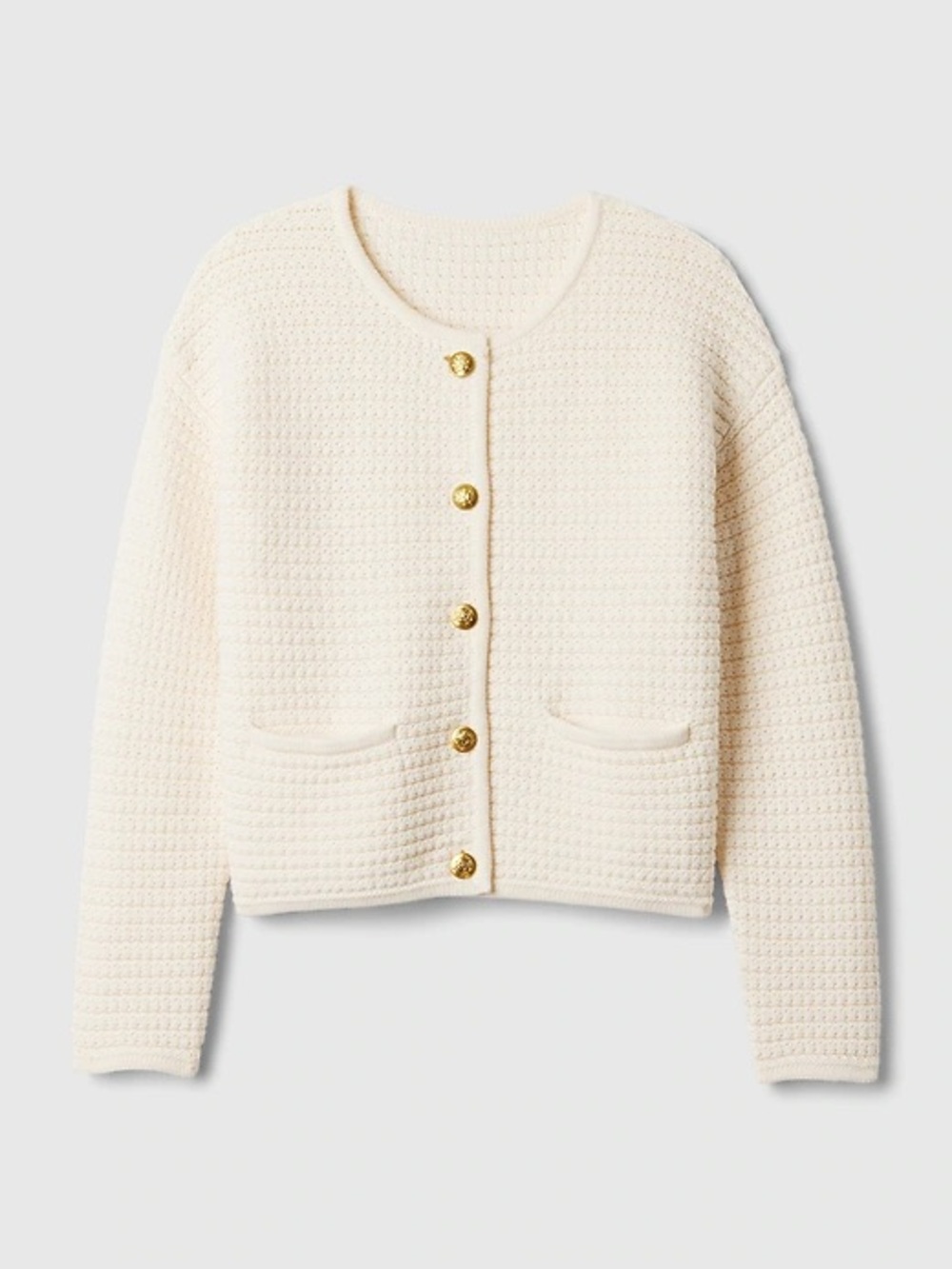 GAP Cream Textured Knit Cardigan with Gold Buttons